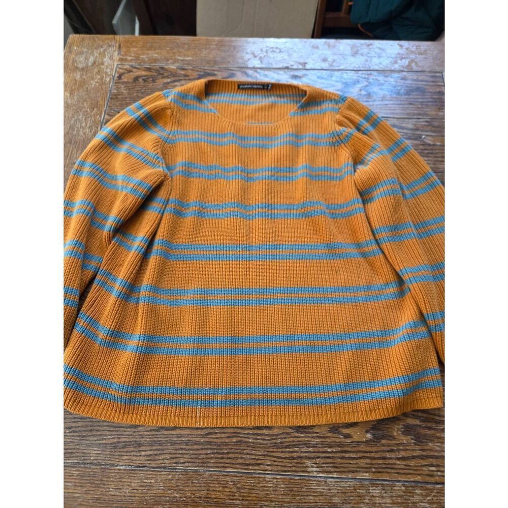 GUDRUN SJODEN Jumper Orange Striped Knit Lagenlook Sweater Recycled Cotton sz L